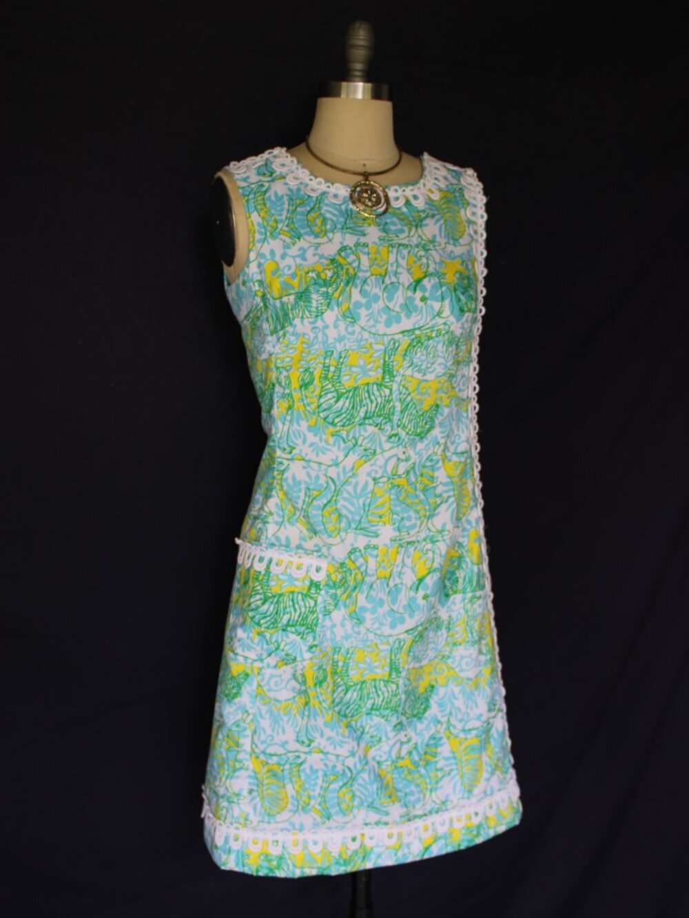 The Lilly Pulitzer vintage jungle Animal mod 60s dress Jackie O crochet lace M - Picture 4 of 10